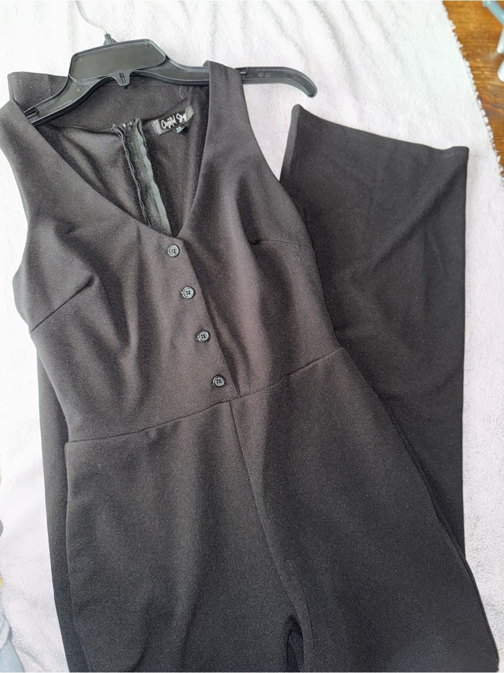 OPI Black Sleeveless V-Neck Button-Front Jumpsuit